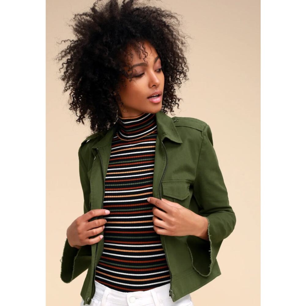 BB Dakota Jennie Olive Green Cropped Jacket Size Medium